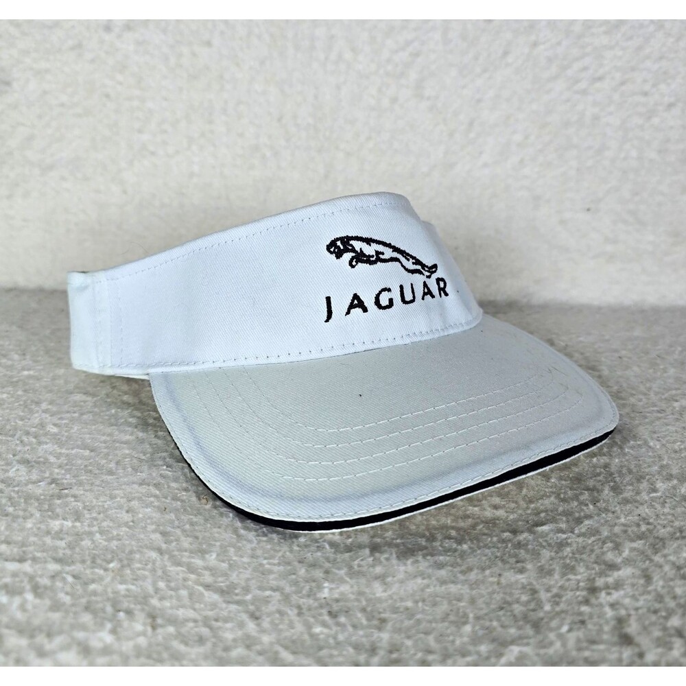 White Jaguar Sun Visor Featuring the Iconic Embroidered Jaguar Leaper Logo